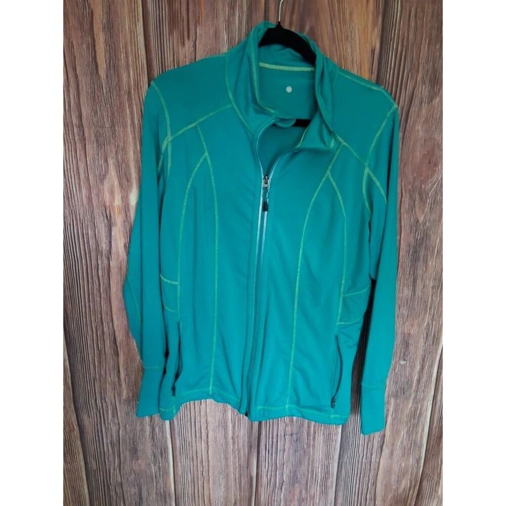 Tangerine Teal Blue Full Zip Athletic Track Jacket Thumbholes Size Large